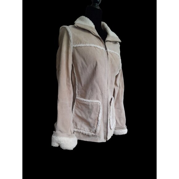 Vtg Womens Boho Western Suede Sherpa Clean Girl Quiet Luxury Sz Small Zip Jacket - Picture 3 of 16